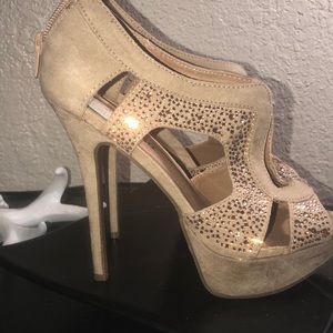 Zigi soho nude suede heels rhinestone pumps
